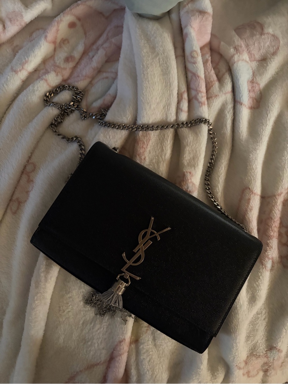 Saint Laurent Black Leather Monogram Tassel Crossbody